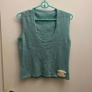 Authentic Chanel 100% cashmere blue/teal top